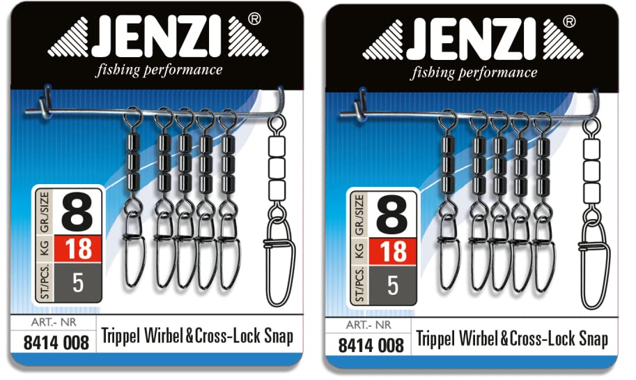 Jenzi Set: 2 Packs (10 in total) High-Speed Swivel with Fastlock Carabiner, Black Nickel, Size 8, 18 kg + Free Petri Heil! Sticker.