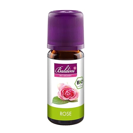 Baldini - Rosenöl BIO, 100% naturreines ätherisches BIO Rosen Öl rein bulgarisch 3 % in Bio-Alkohol, Bio Aroma, 10 ml