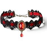 Youniker Retro Handmade Choker Necklace for Women Gothic Black Lace Necklace for Halloween Punk Costume Party Royal Court Vampire Choker