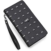FOME Wallet Women Punk Style PU Long High-end Cross Pattern Wallet Purse Zipper Bag Handbag Skull Plated¡Â