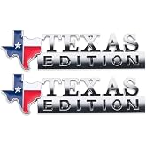 2pc Texas Flag Edition Emblems - Fender Tailgate Door Badge Stick On Universal - Texas Edition Car Sticker (Chrome)