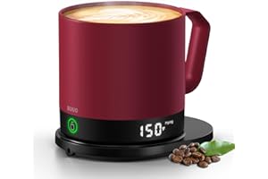 BUUO Self Heating Coffee Mug, 14 Oz Temperature Control Smart Mug, Double Sided & Real-Time LED Display, Fast Heating, Mug Warmer with 120 Min Battery Life, Birthday Gifts for Women and Men(Red)