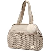 LUKJOJO Asha Diaper Bag Tote For Daily Use, Travel Shoulder Diaper Bag With Long Strap And Stroller Clips Hospital Bag For Labor Delivery,Practial Baby Bag For New Parents(Beige)