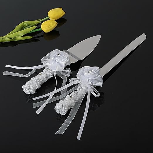 flower bouquet Wedding Cake Knife Set white ribbon