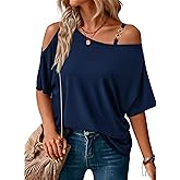 LEIYEE Womens Summer Black Cold Off Shoulder Tops 2026 Sexy Casual Cute Short Sleeve Loose Fit T Shirts Blouse