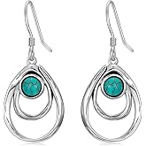 Real Turquoise Spiral Earrings for Women 925 Sterling Silver Wire Wrapped Turquoise Dangle Earrings Rope Ear Hook Earring Gifts for Birthday