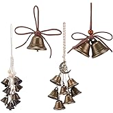 PH PandaHall Set of 4 Vintage Hanging Bells, Decorative Wind Chime Door Hanging Bells with Rope Rustic Antique Bells Ornaments Handmade Witch Bells for Door Knob Garland Home Office