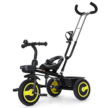 Fascol Kinder Dreirad ab 18 Monate bis 5 Jahre mit Schubstange Doppelte Funktion Trike Baby Kinderwagen Flüsterleise Gummirei