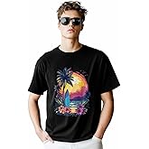 Men's T-Shirt Beach Coconut Tree Graphic Tees Cotton Short-Sleeve Casual Tops Flower Ocean