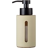 Enra Glass Lotion Dispenser with Window,12oz Bathroom Soap Dispenser Stainless Steel Lotion Hand Pump, Boho Liquid Soap Dispenser Countertop Lotion Bottle for Bathroom(Beige)