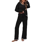 ZMJ Women's Cute Lounge Set Long Sleeve 2 Piece Pajama Outfit Casual Fall Sleepwear with Pockets