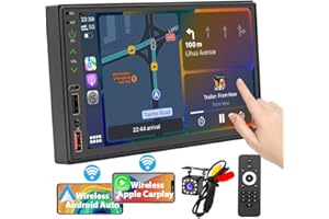 EFFLEMOUR [Upgrade] Wireless CarPlay/Android Auto, 7 Inch Double Din Car Stereo with LCD Touchscreen, FM/AM Car Play Radio with Bluetooth 5.1 Handsfree, Type-C Charge, Phone-Link, HD Whaterproof Backup Camera
