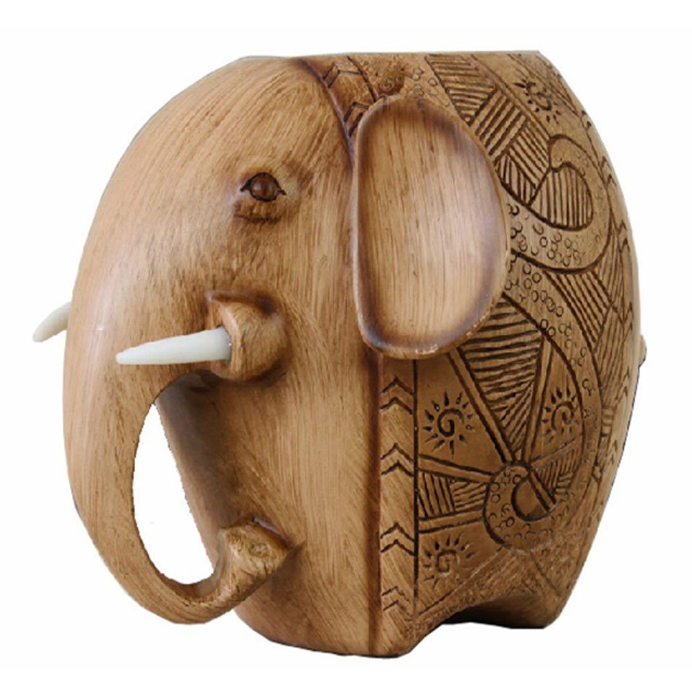 Cute Fashion Resin Creative Wood Carving Carved Elephant Style Pencil Pen Holder (Ivory)