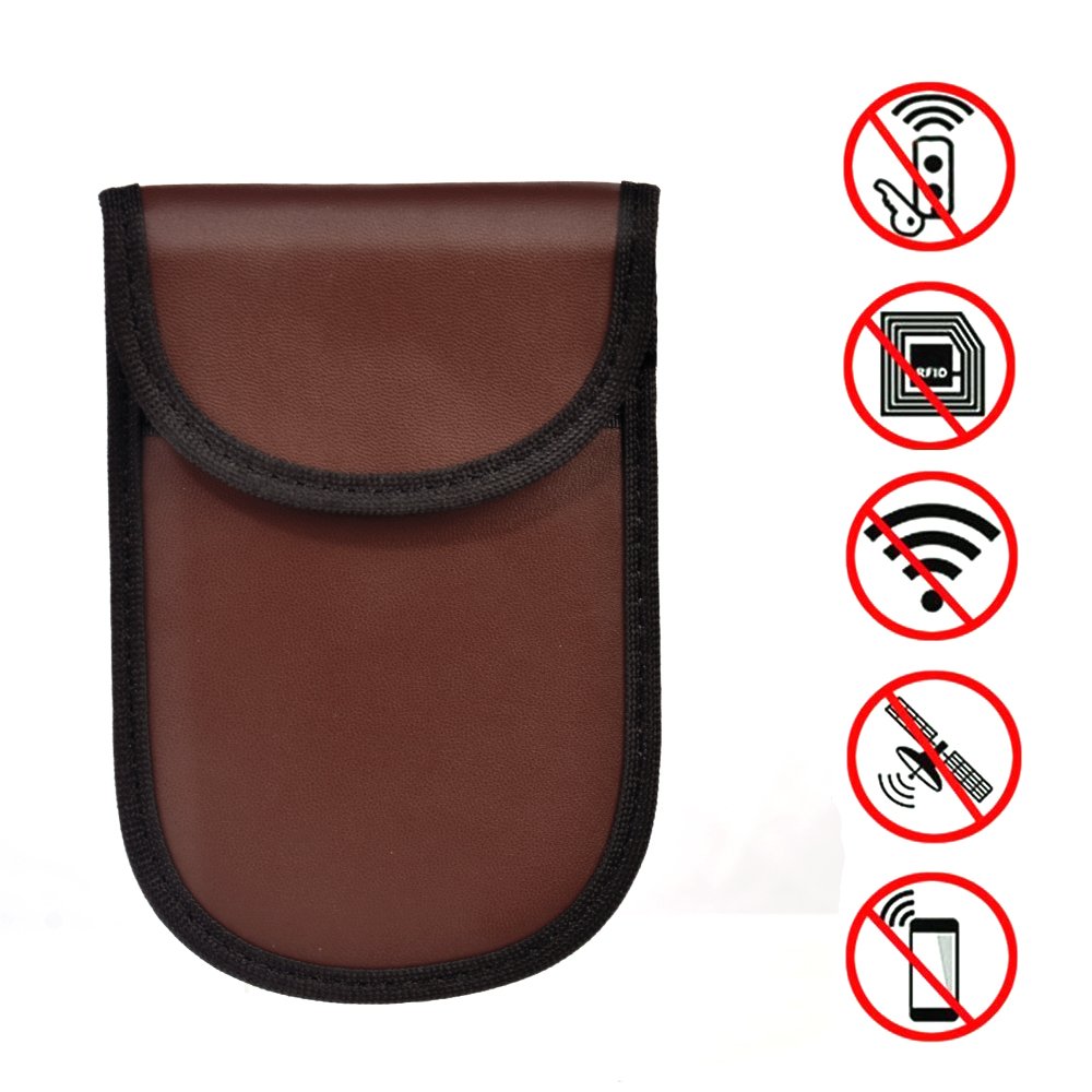 Keyless Car Key Signal Blocker Pouch,Yishik Signal Jamming Bag with RPF for Road Safety Anti-tracking Privacy Security EMF Protection Leather Waterproof Surface(Brown)