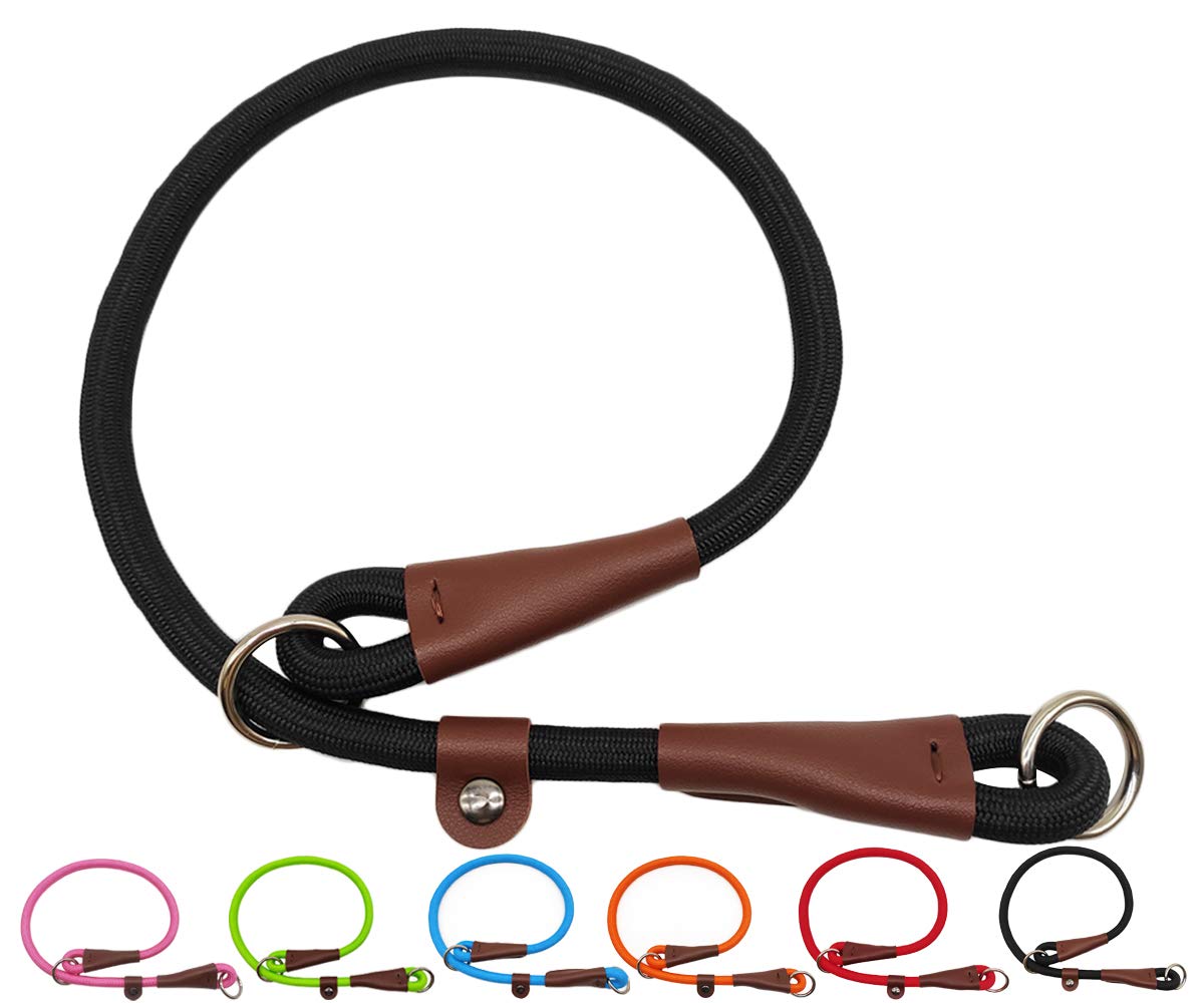 MayPaw Slip Collar Nylon Rope Adjustable Collar for Dog Training- No Pull Round Martingale Dog Collars for Small Medium Large Dogs (24" x 1/2", Black)
