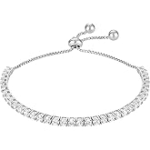 KISPER Adjustable Tennis Bracelet for Women - 18K White Gold or Gold Plated Round Cut AAAAA CZ, 2mm/3mm/4mm Dainty Cubic Zirconia Bracelet, Elegant Gift