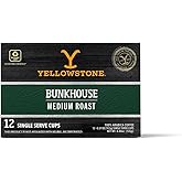 Yellowstone Bunkhouse Medium Roast Coffee, Single Serve Recyclable Pods/Cups, 100% Arabica Beans, 12 Count