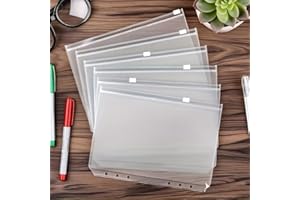 5PCS 6 Holes A5 Binder Pockets Clear Zipper Folders for 6 Ring Loose Leaf Notebook Waterproof PVC Organizer