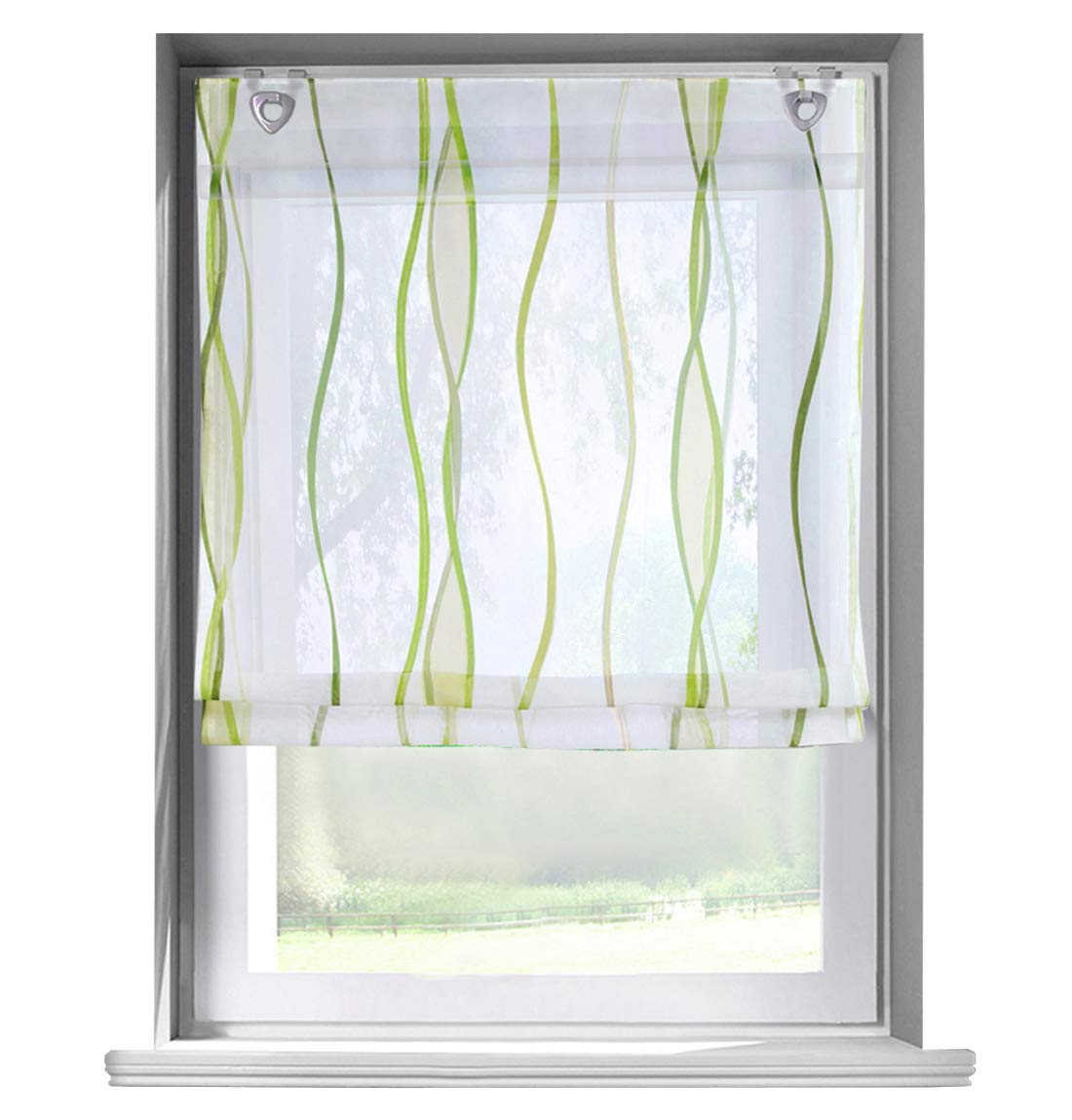 Eyelet Roller Blind Waves Print Design with U-Hooks Roman Blind Voile Transparent Curtain