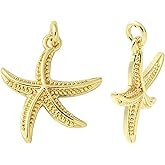KitBeads 10pcs Brass Starfish Charms Real 18K Gold Plated Sea Life Summer Beach Ocean Sea Star for Bracelets Jewelry Making Bulk