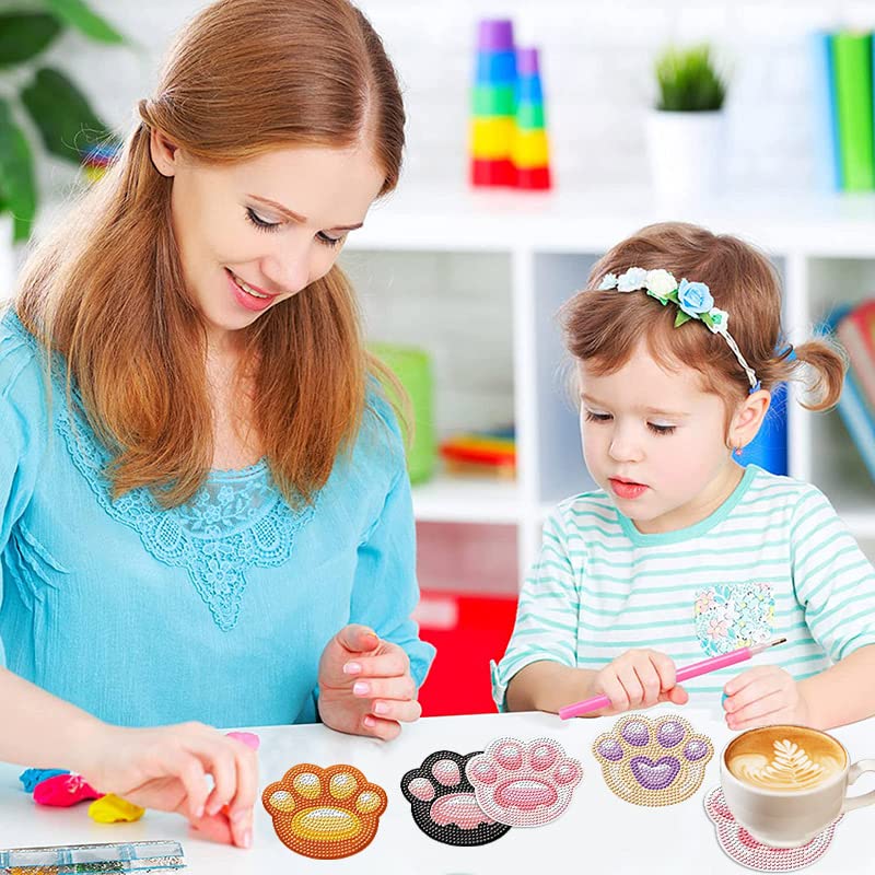 MingSH 4 Pcs Diamond Paintings Coasters, DIY Coasters Small Diamond Painting Kits for Beginners, Adults & Kids Diamond Art Craft Supplies Christmas Home Decor(Without Iron Holder)