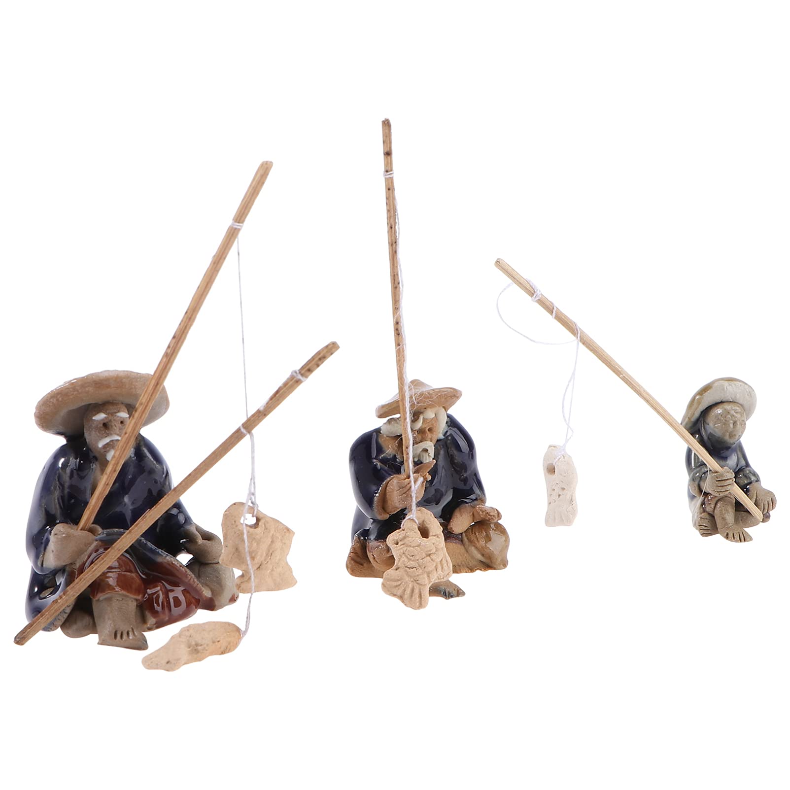 Cabilock 3pcs Miniature Fisherman Figurine Chinese Elder Statue Fairy Garden Accessories Mini Pond Ornament Micro Landscape Decoration Fish Tank Bonsai Garden Decor