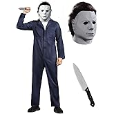 Blue Jumpsuit for Men and Boy,Halloween Cosplay Coveralls Costume with Mask and Prop Knife