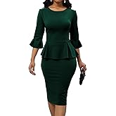 Women's Work Business Dress Bodycon Dress 3/4 Lantern Sleeves Round Neck Pencil Dresses