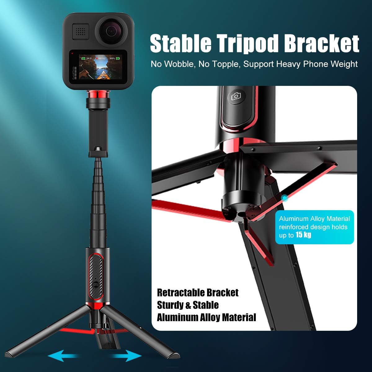 Selfie Stick Tripod, CAFELE All in One Extendable Tripod Stand with Detachable Bluetooth Remote,Lightweight Aluminum Tripod for iPhone 11/XS MAX/X/8/8 Plus, Galaxy S10/S9/S9 Plus, More: Camera & Photo