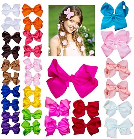 31 Pcs Ribbon Hair Bow Clips, 4 Different Sizes For Girls Teens Toddlers Kids