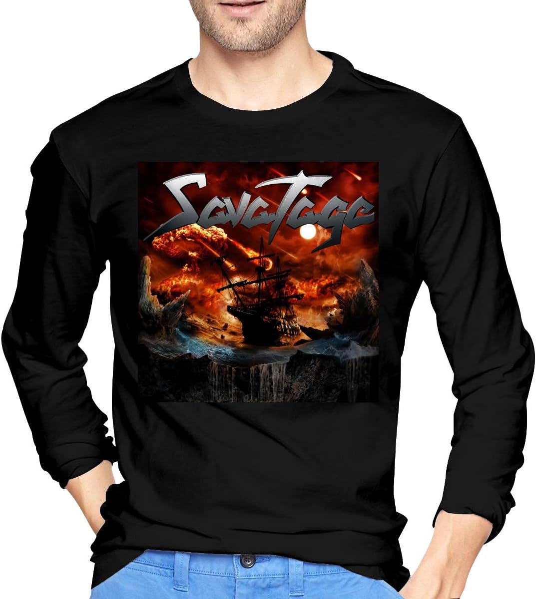 Savatage Music Mens Tops Long Sleeve Pattern Tees Black