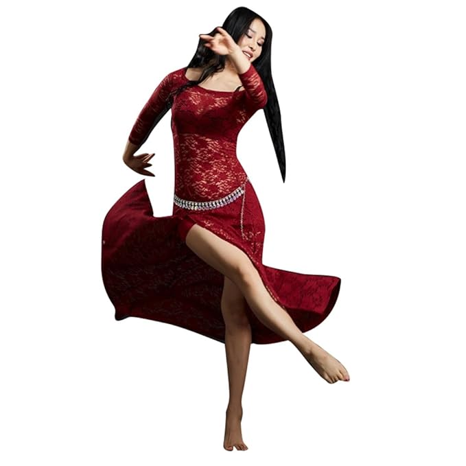 YuanDian Damen Spitze Bauchtanz Kleider Hohe Split Lange Ärmel Perspektive Elegante Tribal Orientalischen Arabischen Belly Da