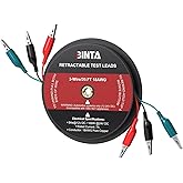 BINTA 3 Wire 20 Ft Retractable Test Leads, Red/Black/Blue Alligator Clip Test Leads, 18 AWG Gauge Wire for Electrical Testing