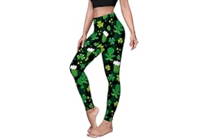 Eciodci Women's St. Patrick's Day Leggings 3D Shamrock Printed Irish Green Clover Leaves High Waist Stretchy Soft Yoga Pants