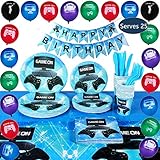 163 Piece Premium Video Gaming Party Supplies Decorations Set - Serves 25 - Including Plates, Cups, Napkins, Birthday Banner, Balloons, Table Cover, Cutlery Knives and Forks For Boys And Girls By AJ Party Supplies