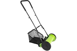 QWNBG 12 Inch Manual Lawn Mower, 5-Blade Reel Lawn Mower with Grass Catcher, Height Adjustable Household Push Lawn Mower for Garden Yard