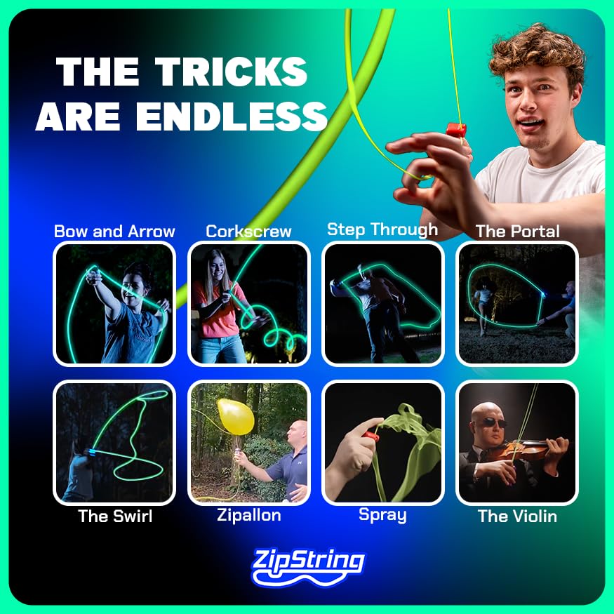 ZipString Luma - The Patented Glow-in-The-Dark Toy That Flies a Loop of String, Creates Endless Shapes and Tricks Built-in LED for Glowing Fun. Perfect STEM Gift for Kids & Adults. Wonderment Awaits