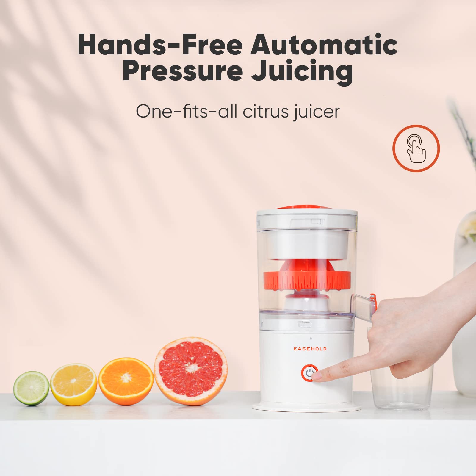 EASEHOLD Electric Citrus Juicer, Portable Juicer Rechargeable with 2 Juicer Cones and USB, Orange Juice Squeezer for Lemon, Lime, Grapefruit - Automatic Electric Fruit Juicer Hands-Free