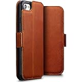 TERRAPIN, Compatible with iPhone SE 2020 / iPhone 8 / iPhone 7 Case, Slim Fit GENUINE LEATHER Wallet Flip Cover with Stand - Cognac