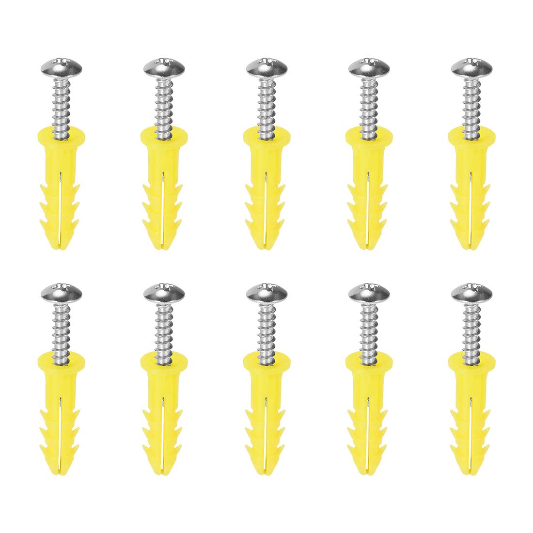 sourcing map 6 x 26mm Plastic Expansion Tube for Drywall with Screws, Yellow 75pcs