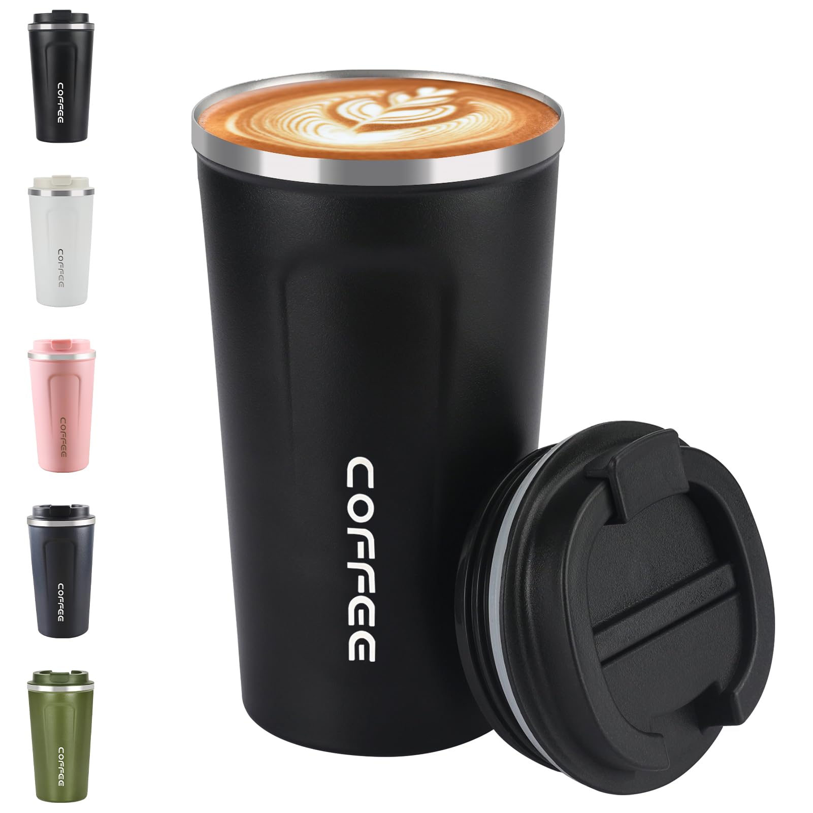 Photo 1 of Mongdio 17oz Stainless Steel Mug, Leak Proof Coffee Cup with Lid, Keeps Cold and Hot, Suitable for Travel and Office - Black