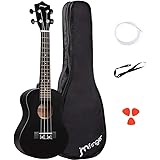 JMFinger Concert Ukulele Beginner 23 Inch, Wooden Ukelele Instrument Kit with Gig Bag, Extra Strings, Picks, Strap, Black