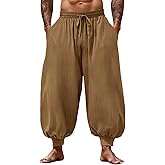 Runcati Mens Harem Pants Casual Elastic Waist Drawstring Baggy Hippie Trousers Cotton Linen Boho Yoga Beach Pants