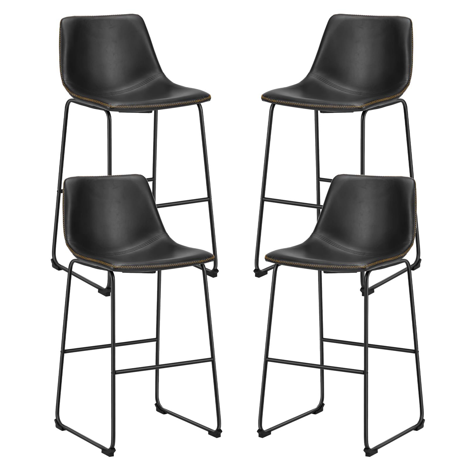 Photo 1 of *ONLY 2* Sweetcrispy Counter Height Bar Stools Set of 2, 30 inch Leather Barstools Modern Bar Stools with Back, Counter Stool Armless Bar Chairs with Metal Legs, Footrest, Classic Black