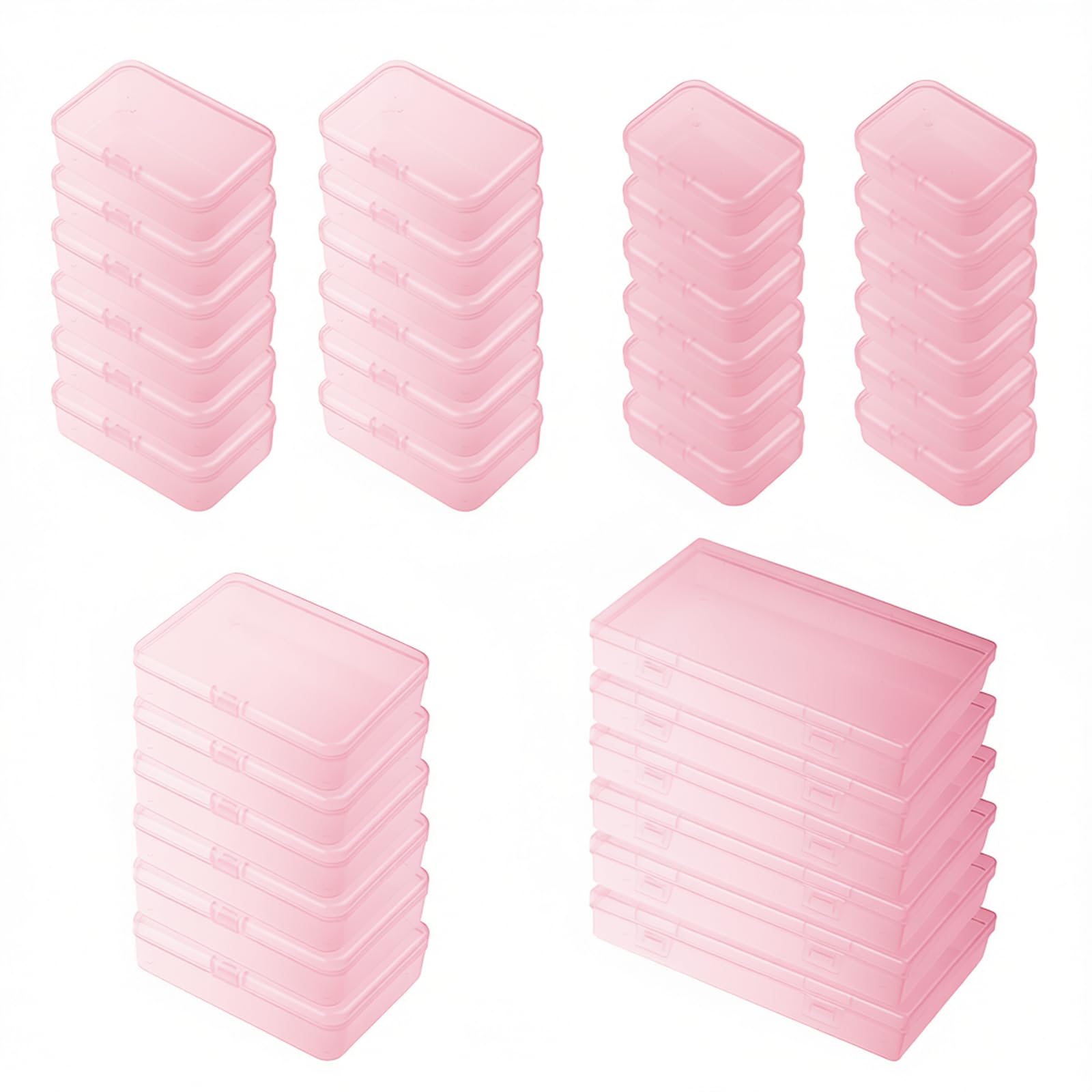 Goodma 36 Pieces Rectangular Empty Mini Plastic Organizer Storage Box Containers with Hinged Lids for Small Items and Other Craft Projects (Mixed Sizes, Pink)