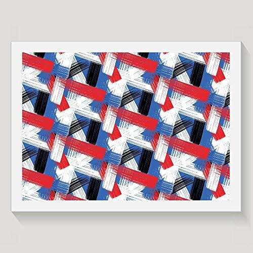Haixia Abstract Geometric Grunge Bold Stripes With Artistic Brushstrokes Motif Decorative Violet Blue White Red Black Fashion Home Decorations White Wall Art Painting Artwork Print With Frame