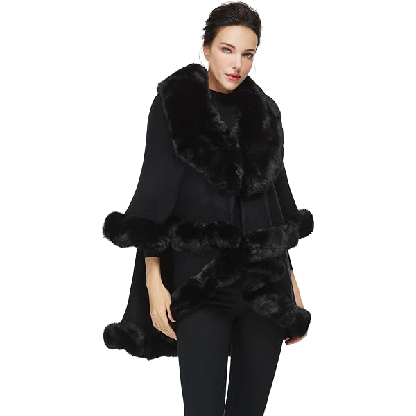 Cardigan Poncho Studio F Con Pelliccia &ndash; Orlo Colorblock, Mantello Donna, Nuovo