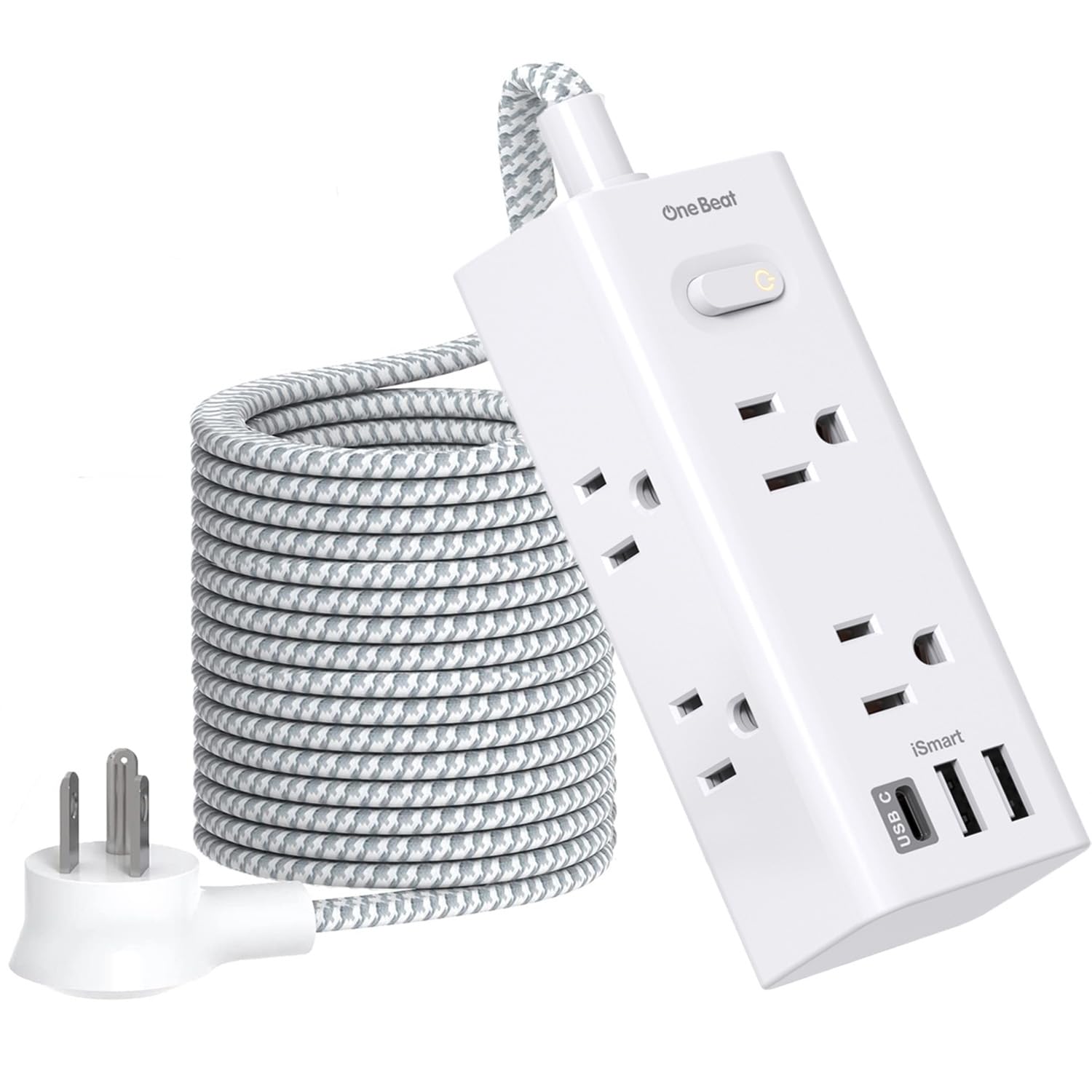 Photo 1 of One Beat 20 Ft Extension Cord, Power Strip Surge Protector with 6 Widely Outlets 3 USB Ports (1 USB C), 3-Side Outlet Extender, Wall Mount Flat Plug Power Strip for Travel Home Office College Dorm