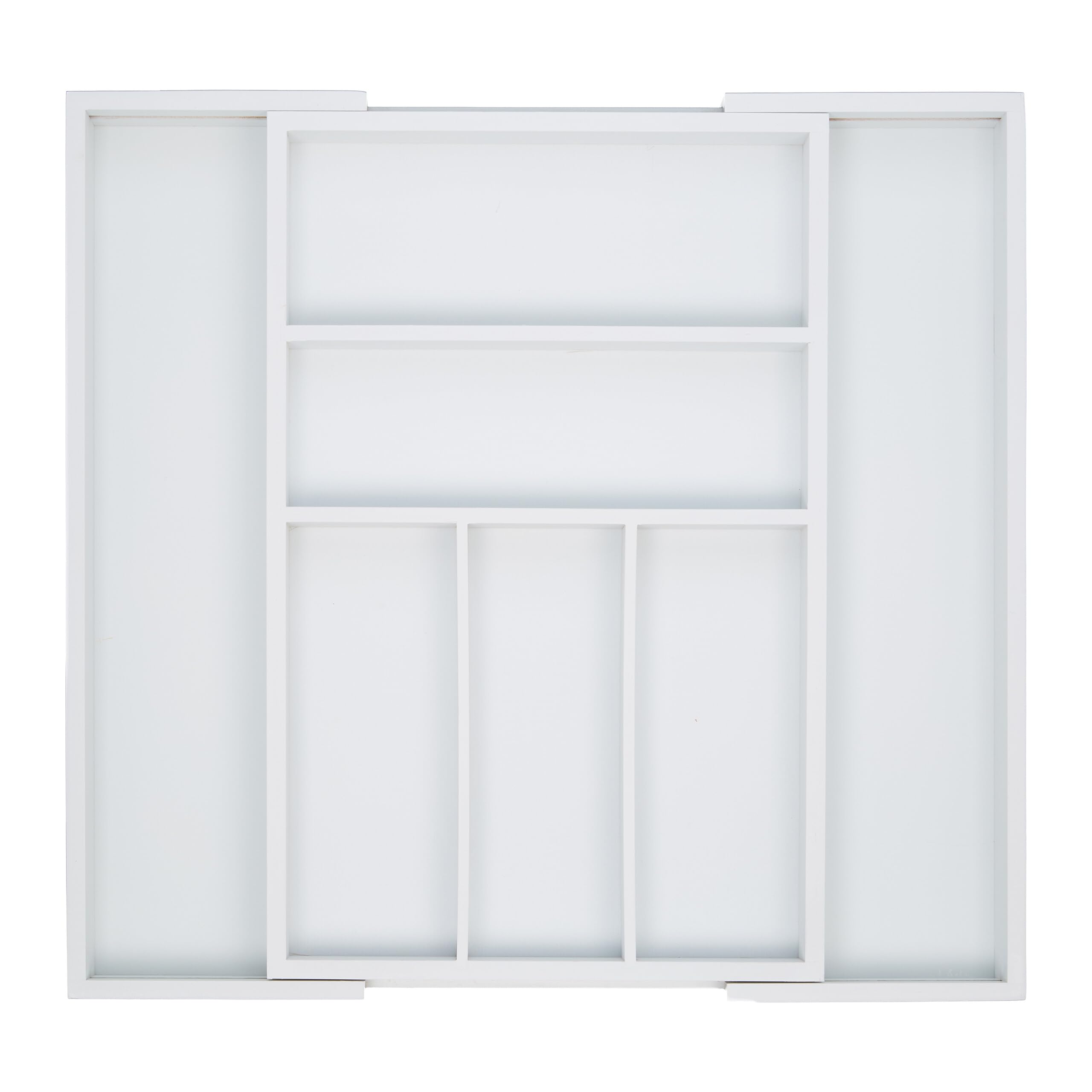 Relaxdays Extendable Cutlery Tray, var. Width, 5-7 Compartments, Bamboo Organiser, HWD: 5x48x46cm, White