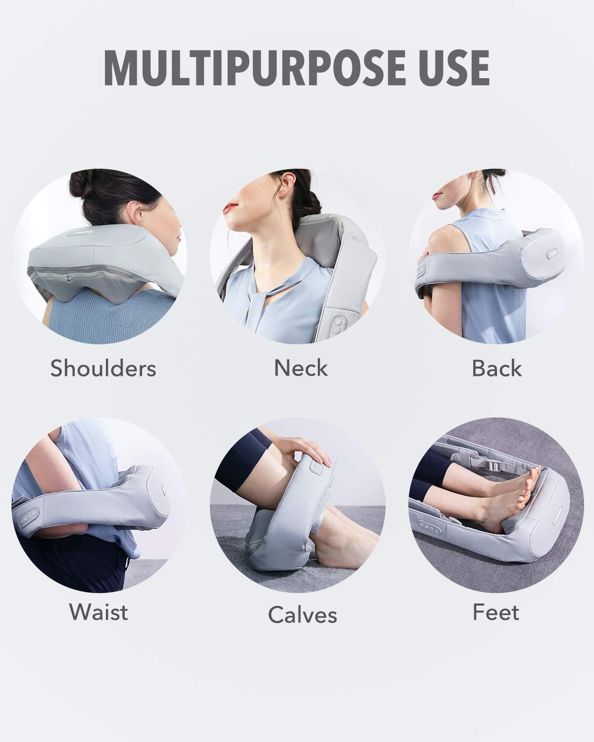 Naipo Back and Neck Massager with Adjustable Heat and Strap, Deep Tissue Kneading Massage for Shoulder, Lower Back, Calf, oCuddle™ Series Shiatsu Electric Massager, Gift for Women, Friends, Birthday: Health & Personal Care